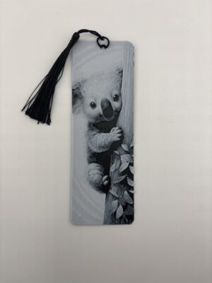 3D printed monochrome koala bookmark with tassel