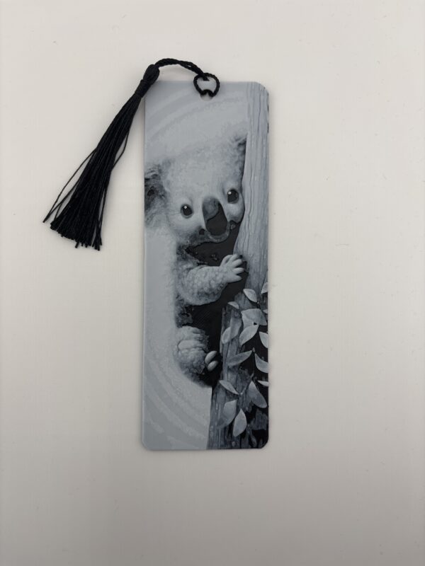 3D printed monochrome koala bookmark with tassel