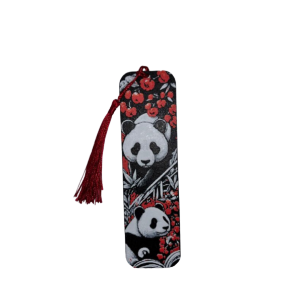 3D printed panda blossom bookmark with tassel