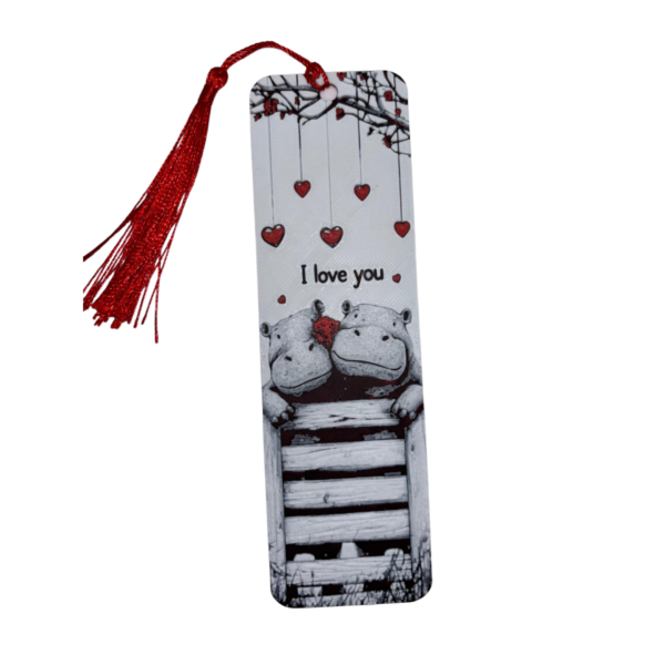 3D printed love hippos bookmark with tassel