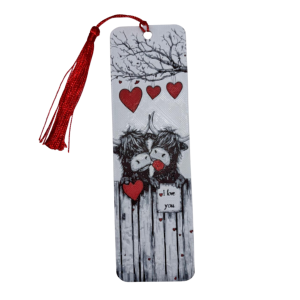 3D printed love Highland cows bookmark with tassel 3D printed love Highland cows bookmark with tassel