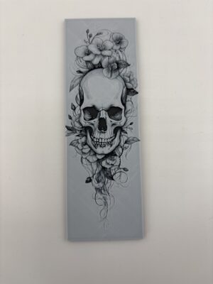 3D printed monochrome floral skull bookmark