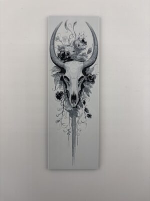 3D printed monochrome bull skull bookmark with long horns