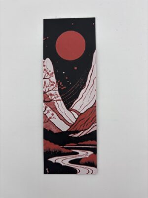 3D Printed Red Moon Mountain Landscape Bookmark - Scenic Night Design | BigYawn 3D