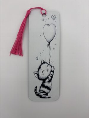 3D Printed Cute Kitten Bookmark with Heart Balloon | BigYawn 3D
